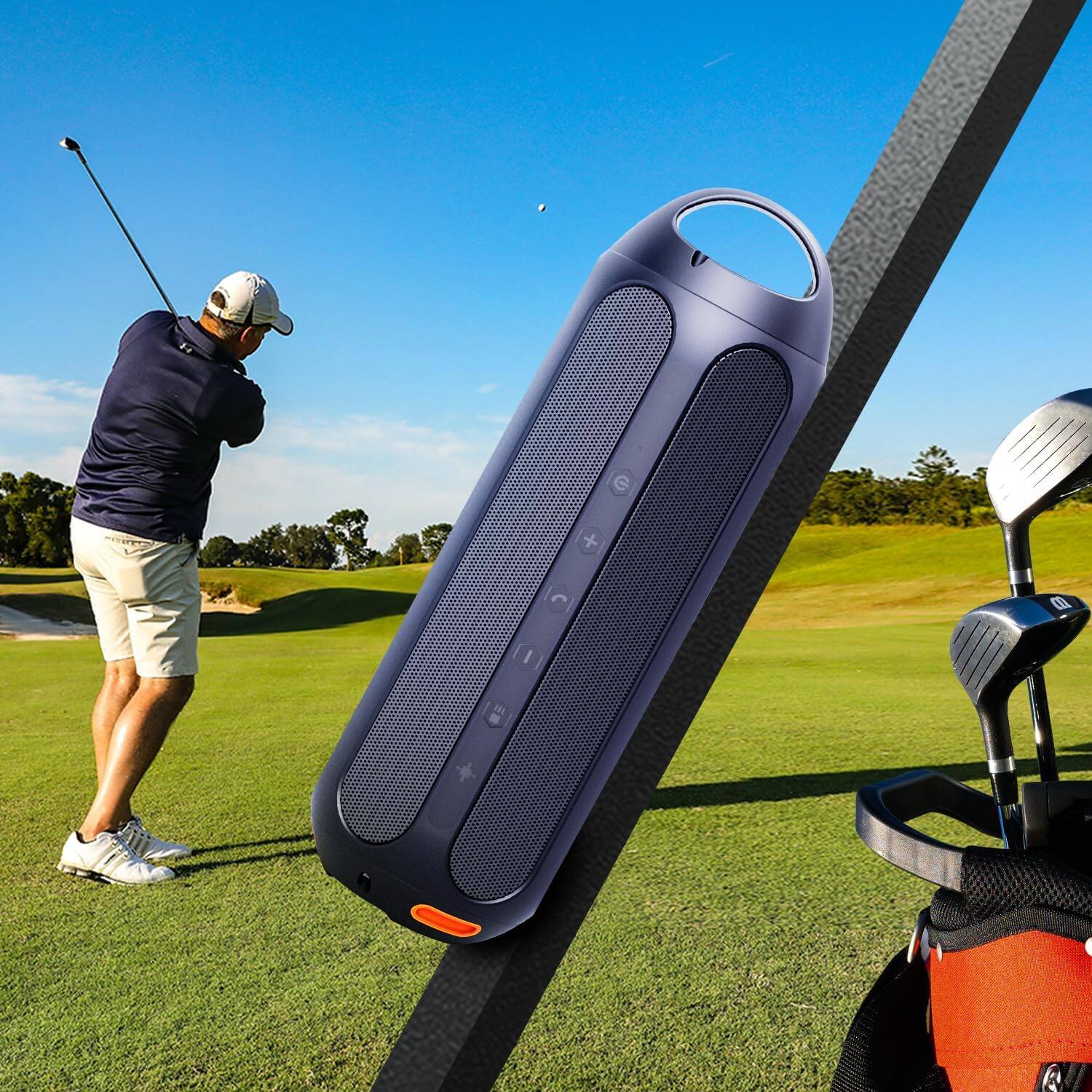 Alt View 2. PRIMEPLUS - Magnetic Golf Bluetooth Speaker, 30W Golf Speakers Outdoor Portable Wireless Speakers IPX6 Waterproof with LED RGB Light - Black.