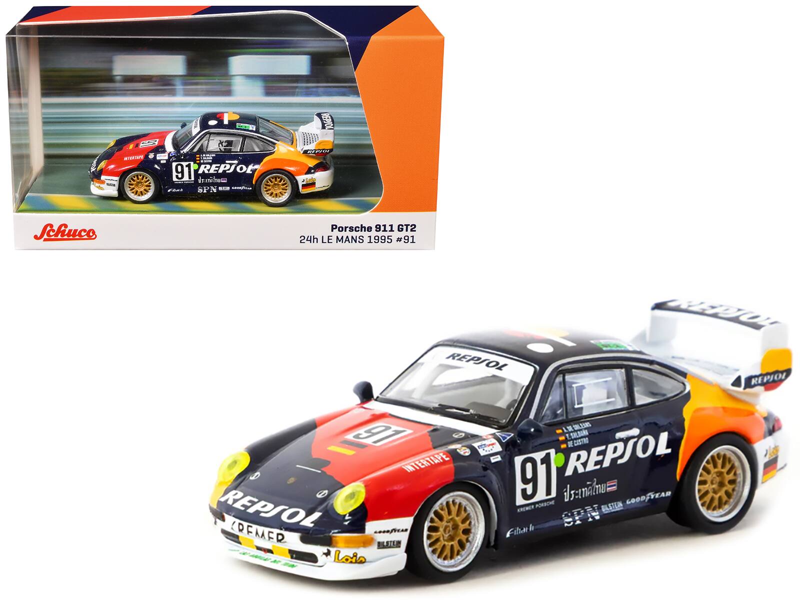 SAIE X 91 REPSO ngo_ SPN  CTIe - REPROL Hne Schuco Porsche 911 GT2 24h LE MANS 1995 #91 KU REPIOL REPJOL  g REPSOL DE SHLIAN CUSTNO INTERTAPE  91  LOODEYEAR REPSOL KREWER PORSCNE ta SPN COFMER COOSTCA Eilrach BILSTER