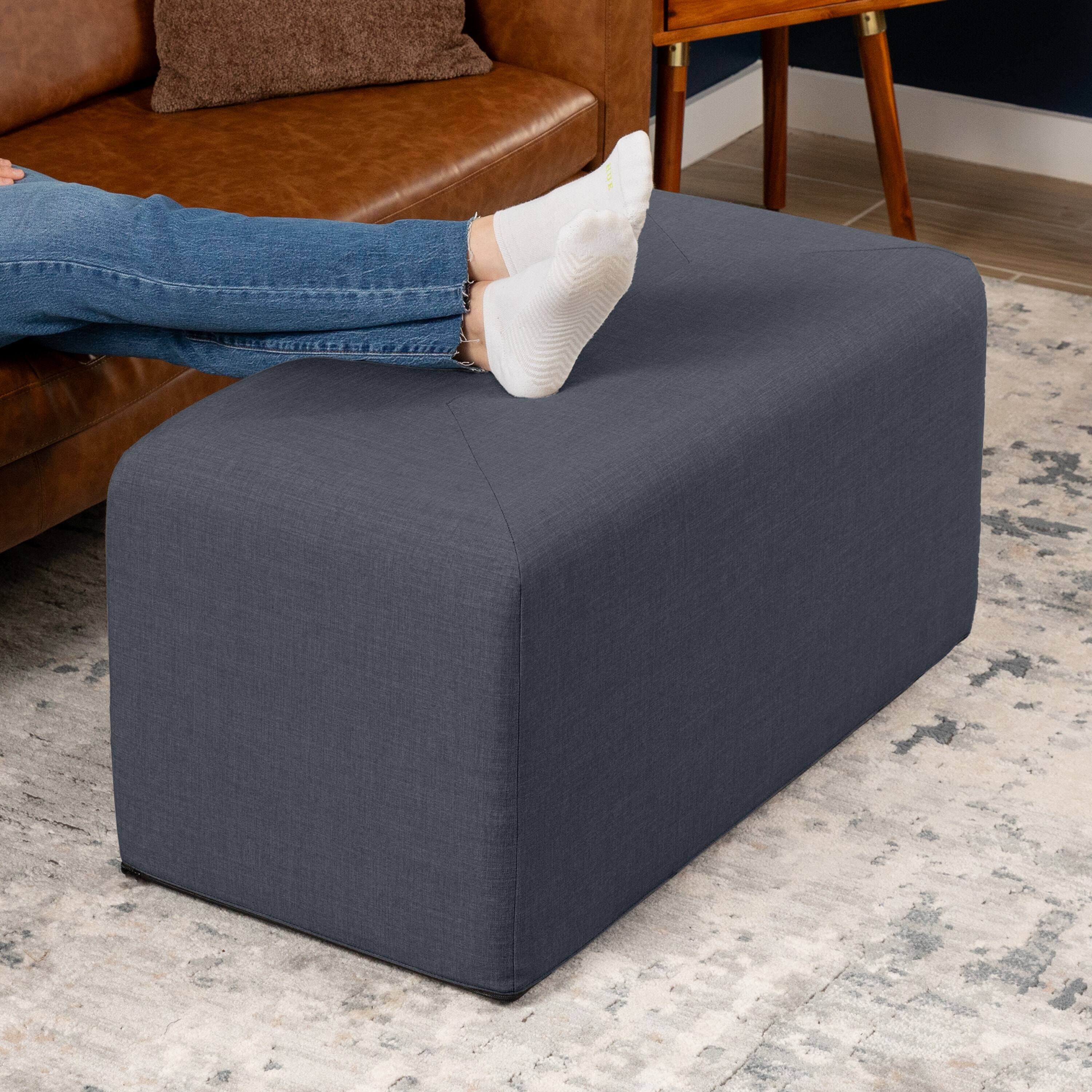 Angle. Jaxx - Jaxx Monroe Large Rectangular Foam Ottoman / Coffee Table, (36 x 18), Blue Denim - Blue Denim.
