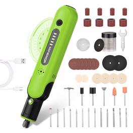 Unique Bargains - 8V Cordless Rotary Tool Kit, 103pcs Accessories, for Polishing/Grinding/Cutting/Engraving, 5-Speed, Max 25000RPM, USB-C - Green