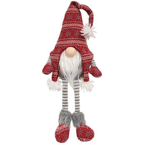 Front. BreeBe - Small Red Sweater Dangle Leg Gnome - Multi.