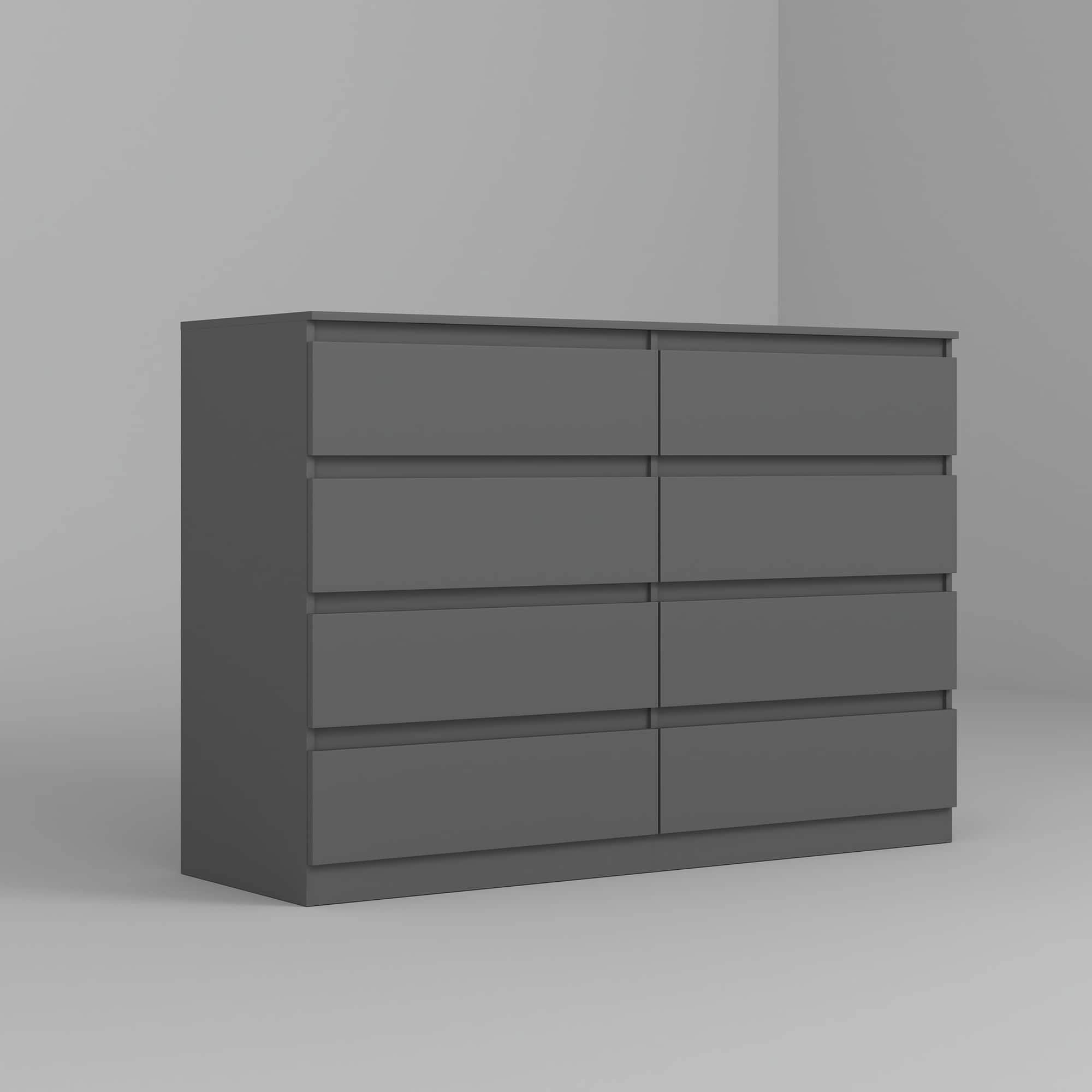 Spaco - 8 Drawers Storage Dresser, Modern Handle-Free Design for Bedroom, Closet and Living Room, Euro Slide Wood Chest - Gray