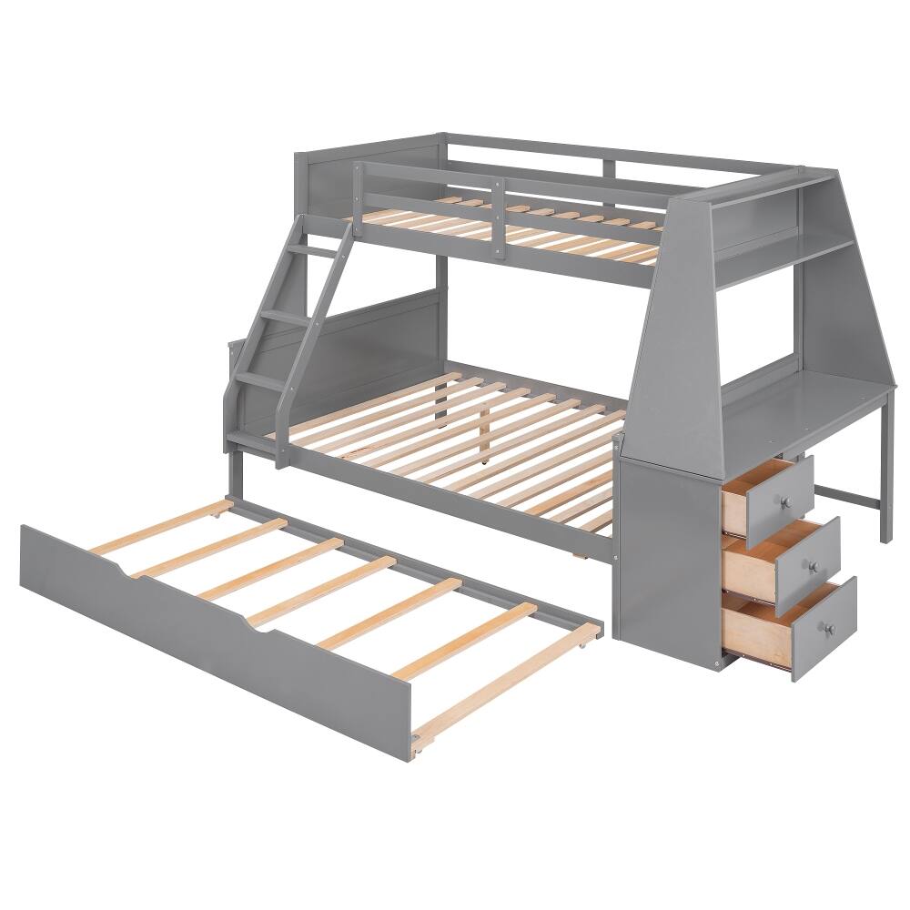 Alt View 3. Loheer - Loheer Twin over Full Bunk Bed with Trundle Desk Storage Drawers Gray - Gray.