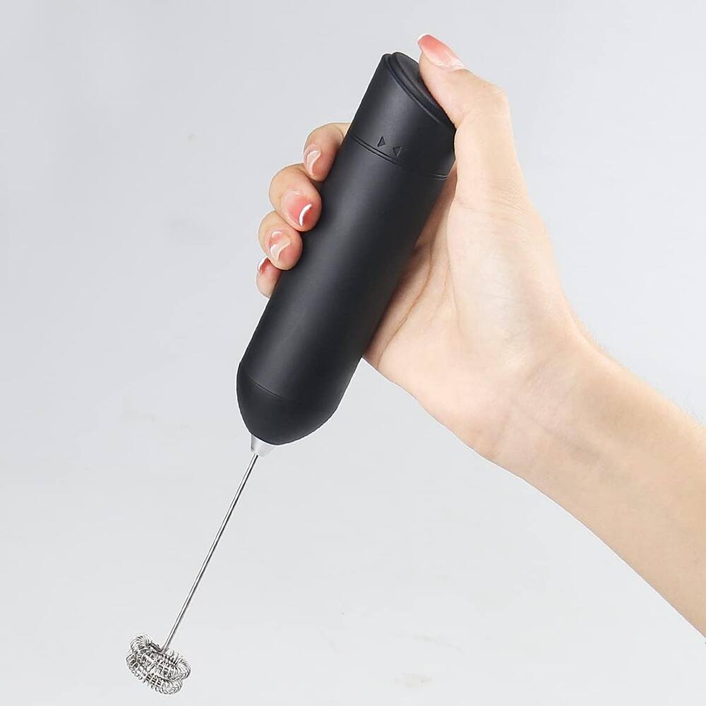 Back. ACJPR - Handheld Electric Milk Frother, Mini Whisk Drink Mixer for Coffee, Lattes, Cappuccino, Frappe, and Cold Foam - Black.