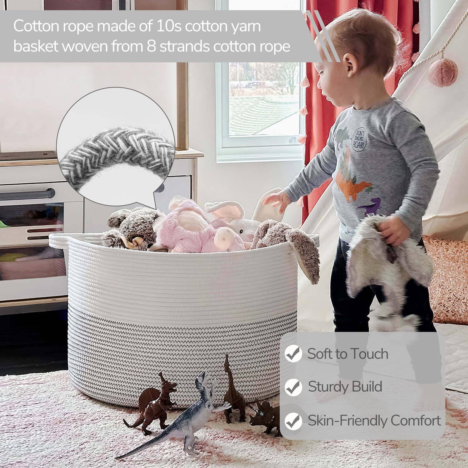 Cotton rope made of 10s cotton yarn  
basket woven from 8 strands cotton rope  

Soft to Touch  
Sturdy Build  
Skin-Friendly Comfort