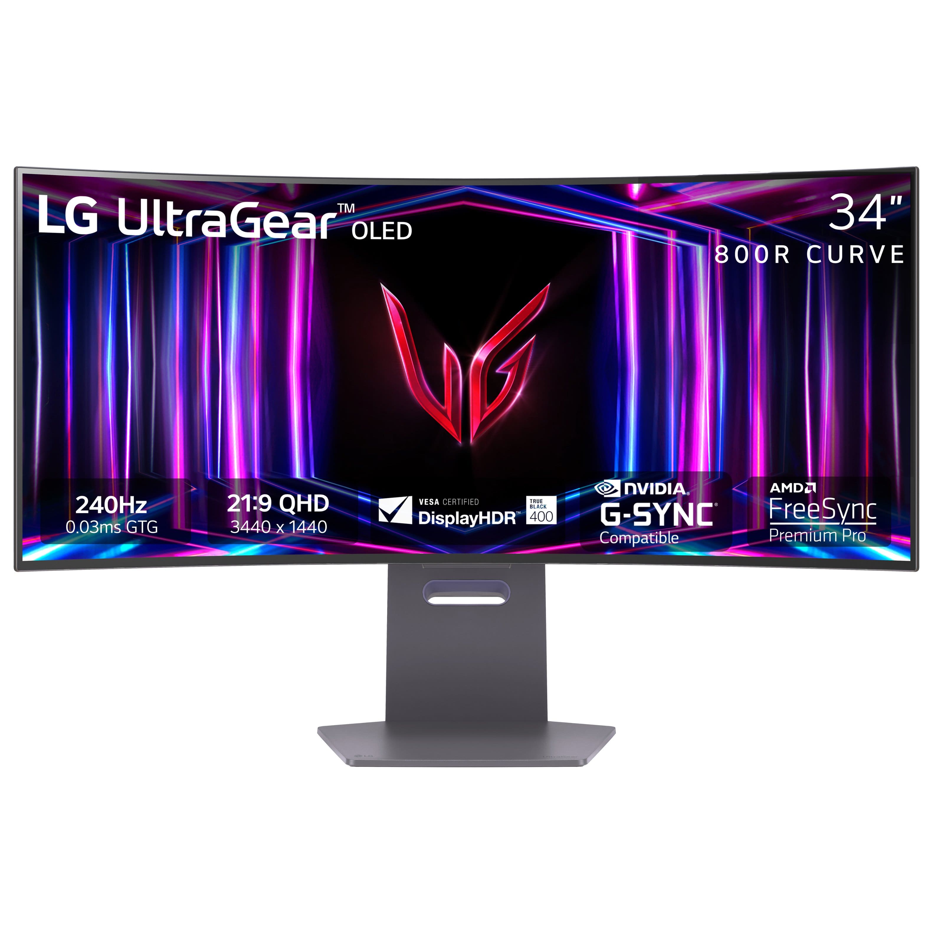 TM LG UltraGear OLED 34" 800R CURVE 240Hz 0.03ms GTG 21:9 QHD 3440 x 1440 VESA CERTIFIED DisplayHDR 400 NVIDIA G-SYNC FreeSync Compatible Premium Pro