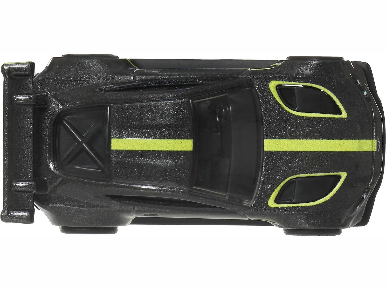 Back. Hot Wheels - Aston Martin Vantage GTE Dark Gray Metallic with Lime Green Stripes "Euro Speed" Series Diecast Model Car by Hot Wheels - Dark Gray Metallic with Lime Green.