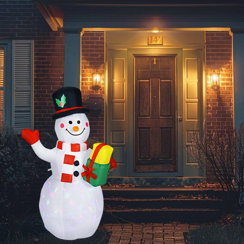 Front. BreeBe - 5FT Lighted Inflatable Christmas Snowman Decoration with Built-In Colorful LED Lights - White.