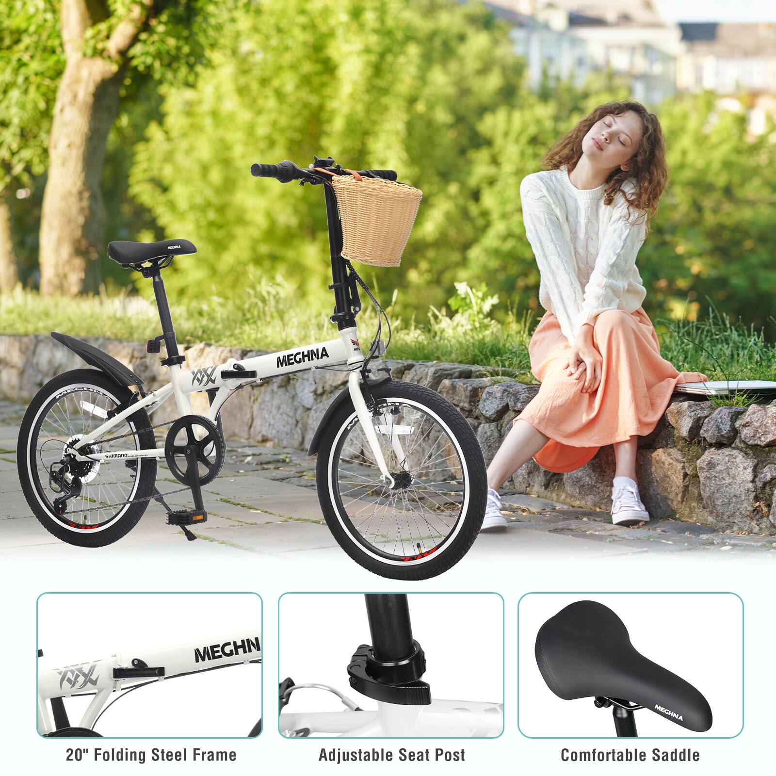 - AX MEGHNA
- 20" Folding Steel Frame Adjustable Seat Post Comfortable Saddle