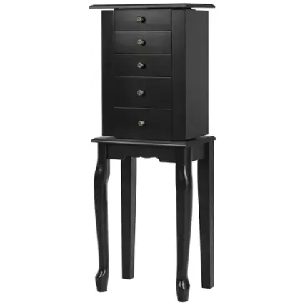 Front. Costway - Jewelry Cabinet Storage Chest Standing Organizer Mirror Black - Black.