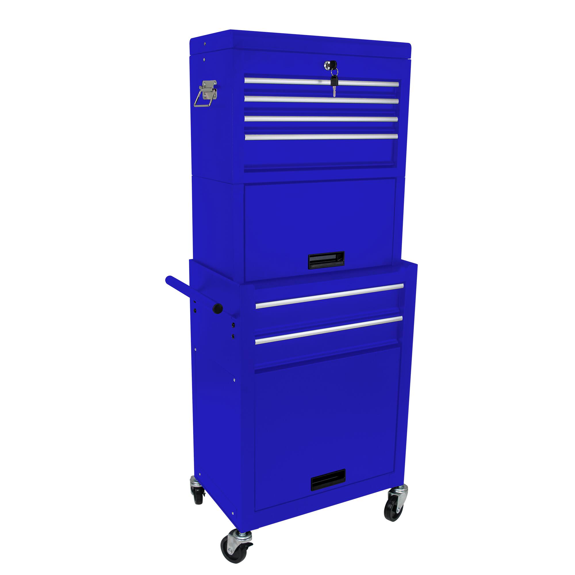 Back. APRILSOUL - 6-Drawer Lockable Rolling Tool Chest 4 Universal Wheels 2 in 1 Detachable Tool Box Storage Organizer - Blue.