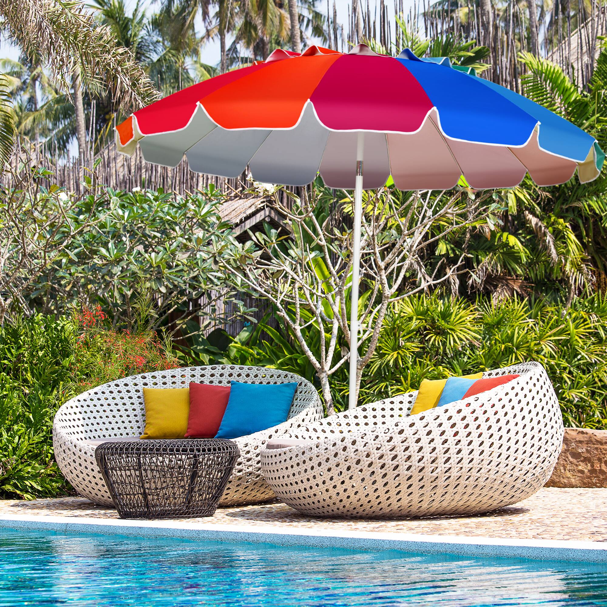 Alt View 5. Gymax - Gymax 8ft Beach Umbrella Outdoor Patio Garden w/ Carrying Bag Sand Anchor Rainbow - Rainbow.