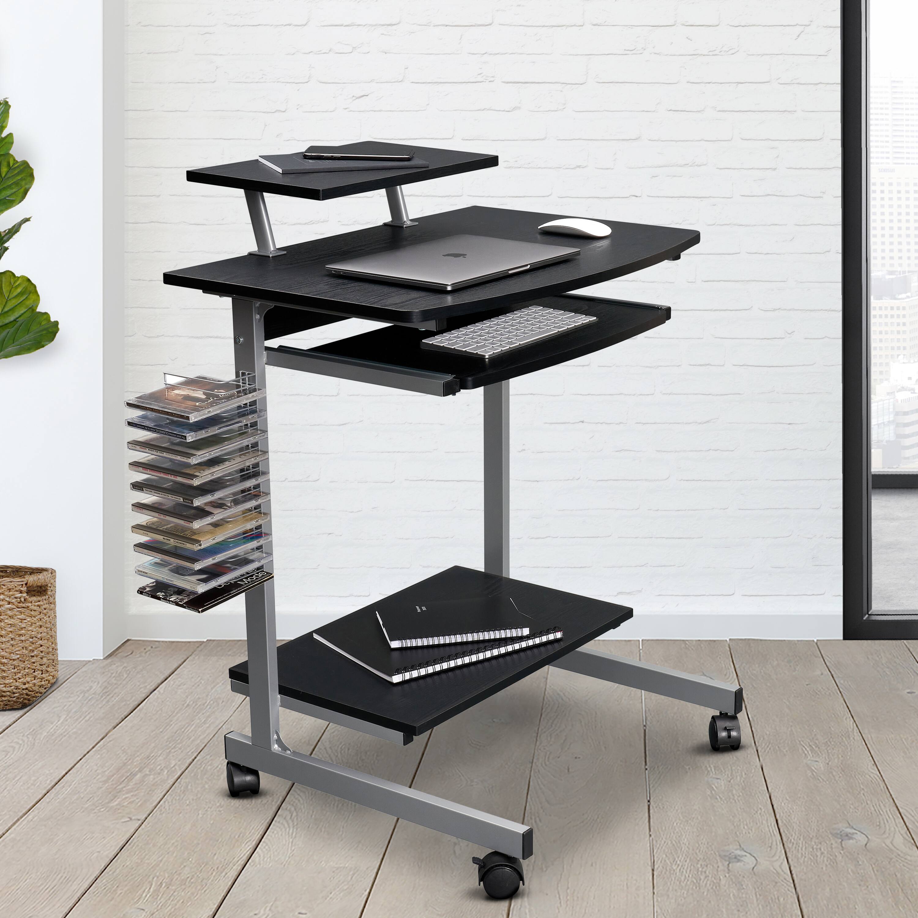 Angle. Spaco - Spaco Compact Computer Cart with Storage, Adjustable Shelf Keyboard Tray, Locking Casters,Moisture Resistant Workstation - Espresso.