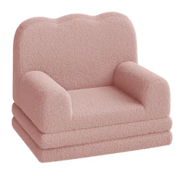 Jojoka - Kids Couch, 2-in-1 Convertible Teddy Fleece Fabric Toddler Sofa Chair, Soft Fold Out Couch Lounger - Pink