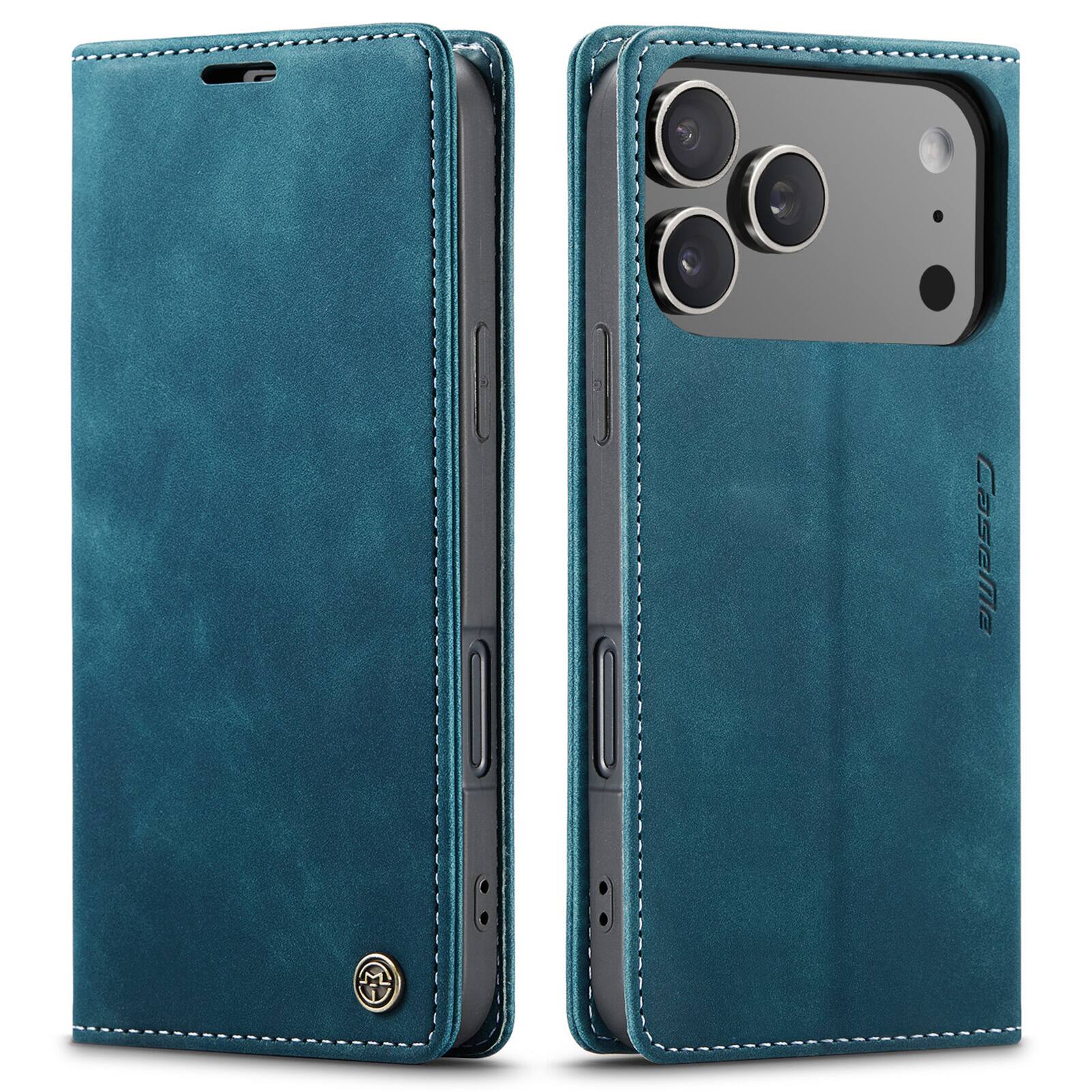 Angle. UUCOVER - Wallet Case for Apple iPhone 17 Pro Max,Magnetic PU Leather+TPU Card Slots Case Shockproof Flip Stand Cover - Blue.