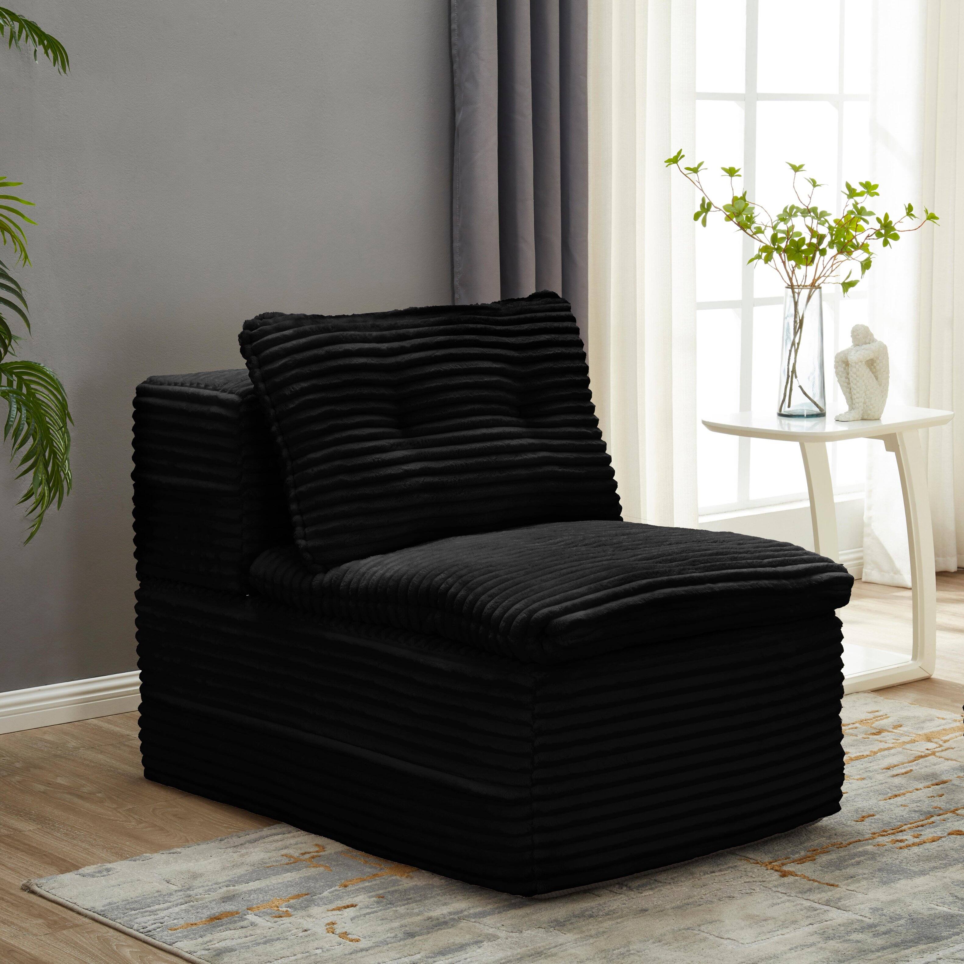 Alt View 1. TinyHomie - Multi Functional Sectional Sofa Bed with Independent Chaise Lounge and Functional Blanket Plush Corduroy Sofa Couch - Black.