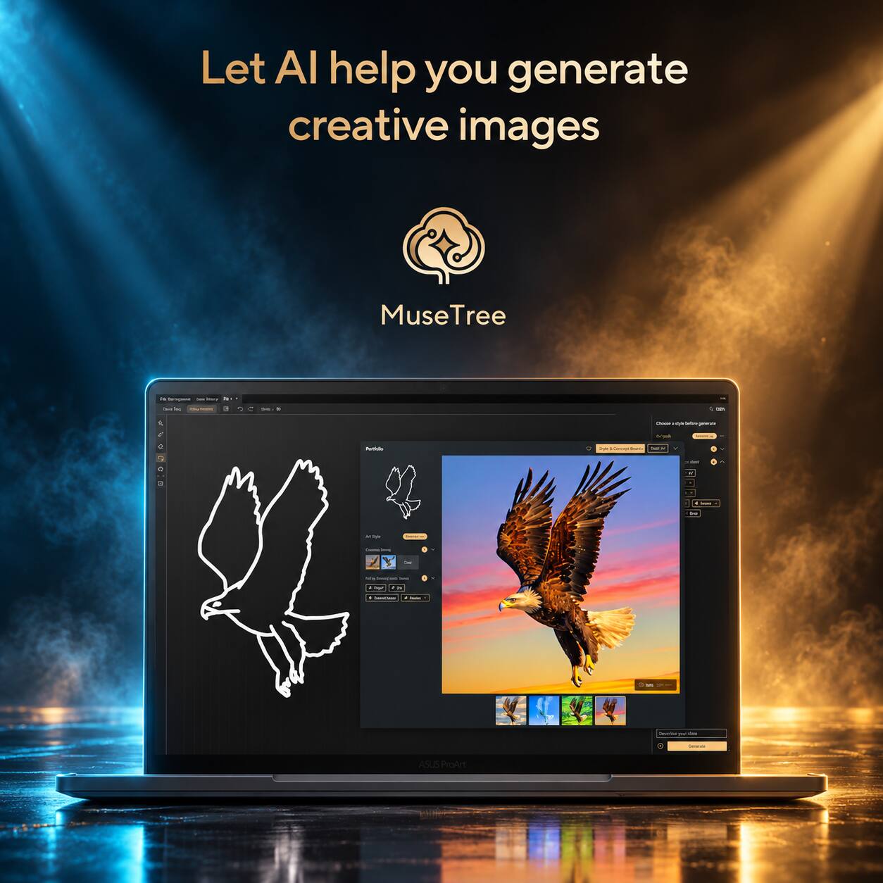 Let AI help you generate creative images

MuseTree

14 bestquest ME any N
Corn in
from
3
- =
de
how way before genervie
Dailysh

Perfolic
Days EXHOU Scarna NEW
0
- .
2
-
be
Marby -
I
min Amoram 2018

FR
-
-
M
Generass or -
Cersersala
ASUS ProArt