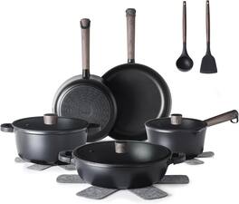 SENSARTE - 15Pcs Nonstick Pots and Pans Set,Healthy Cookware with Stay-Cool Handles,Induction Compatible,Dishwasher Safe - Black