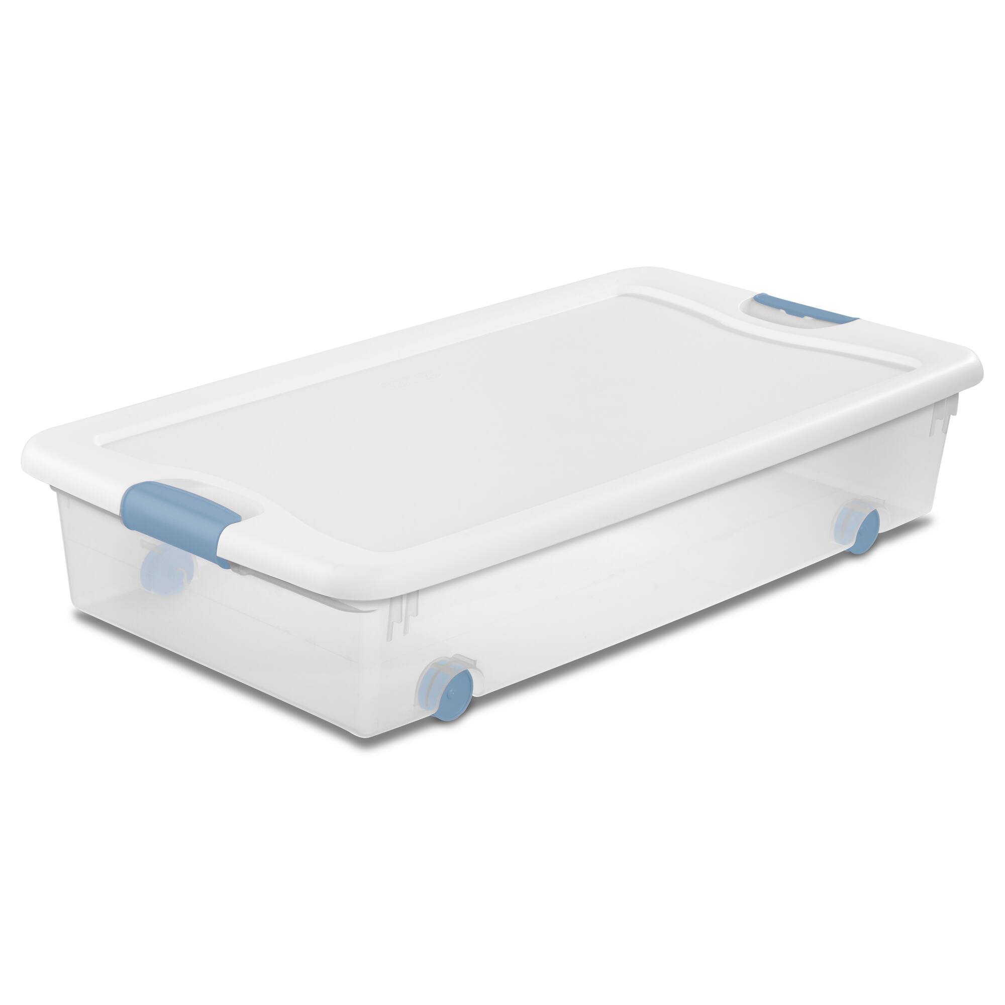 Alt View 7. Sterilite - Sterilite 56 Quart Latching Stackable Wheeled Storage Container w/ Lid (12 Pack) - Clear/blue.