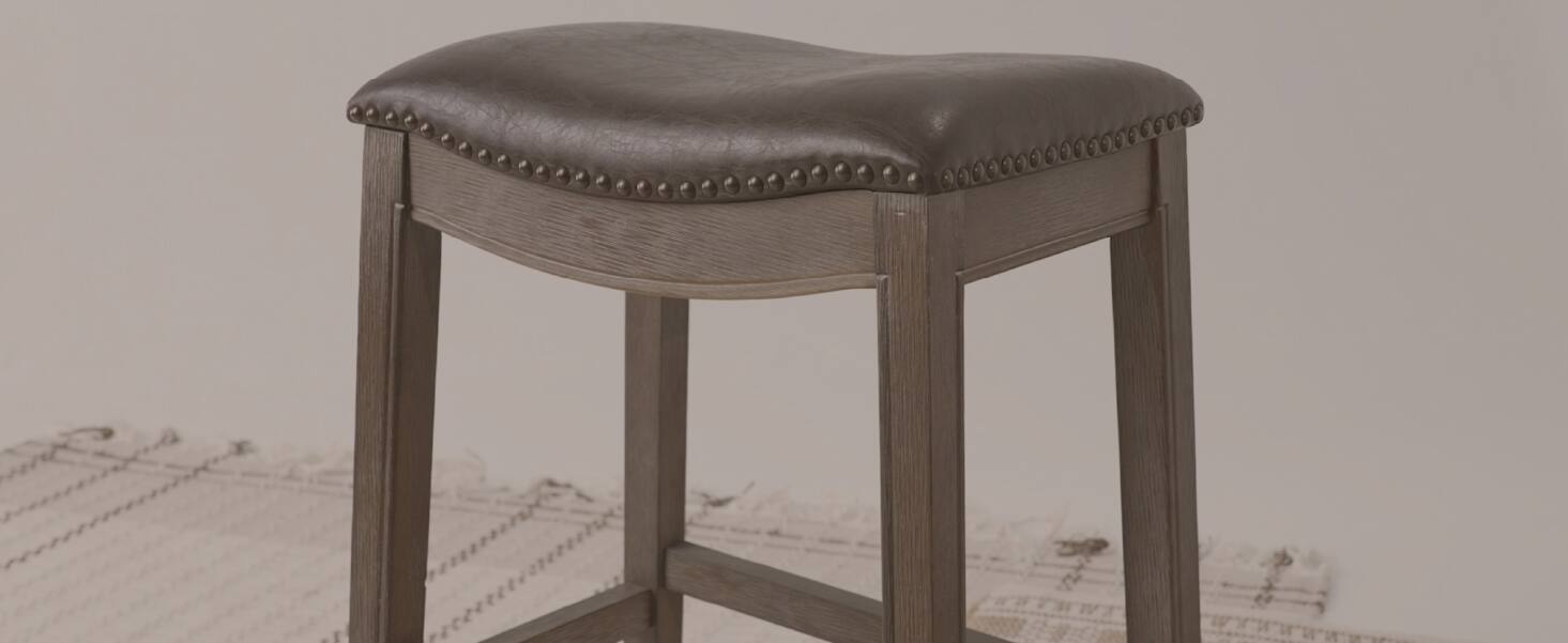 Left. Maven Lane - 31" Adrien Saddle Bar Stool In Weathered Oak Finish With Vegan Leather - Weathered Oak.