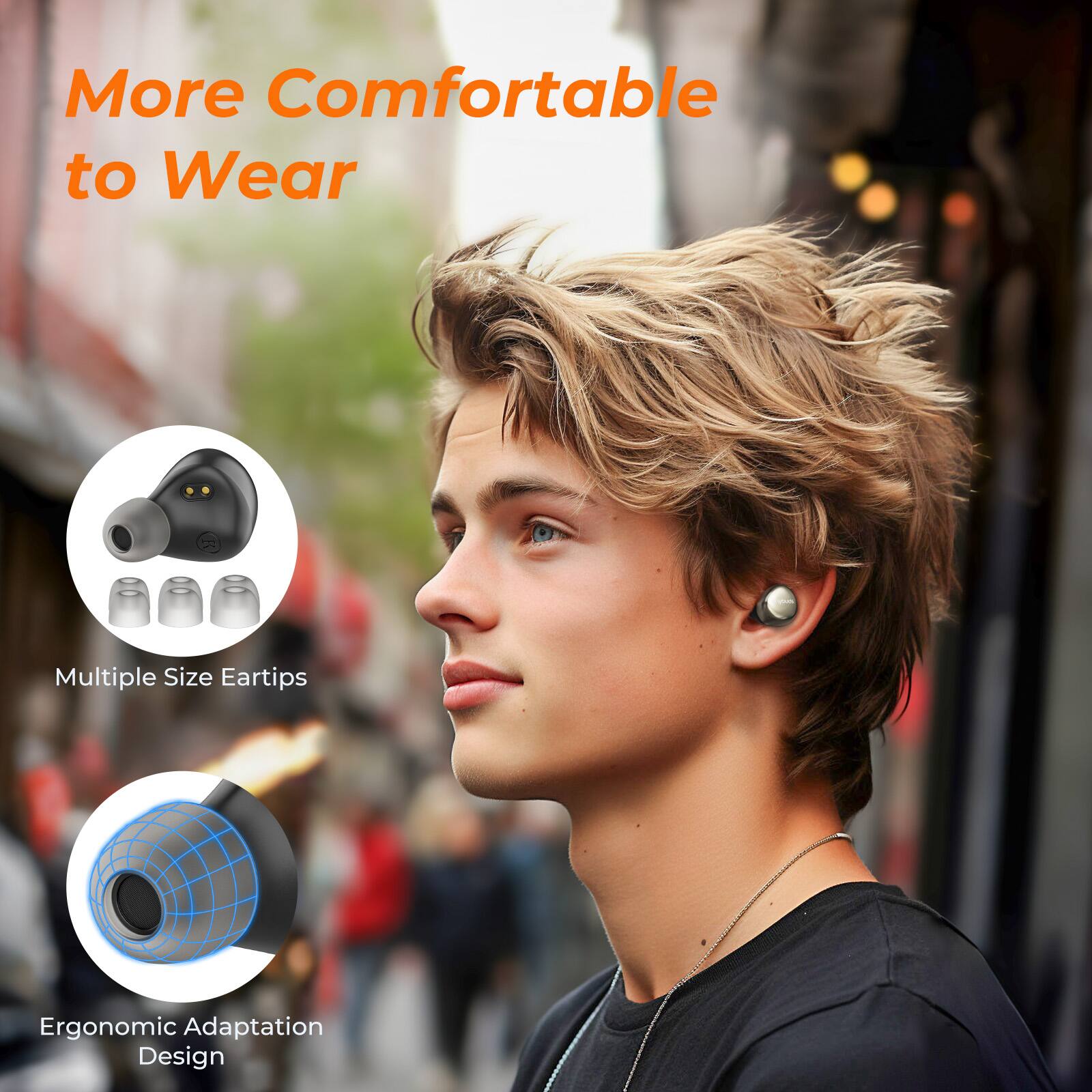 More Comfortable to Wear, Multiple Size Eartips, Ergonomic Adaptation Design