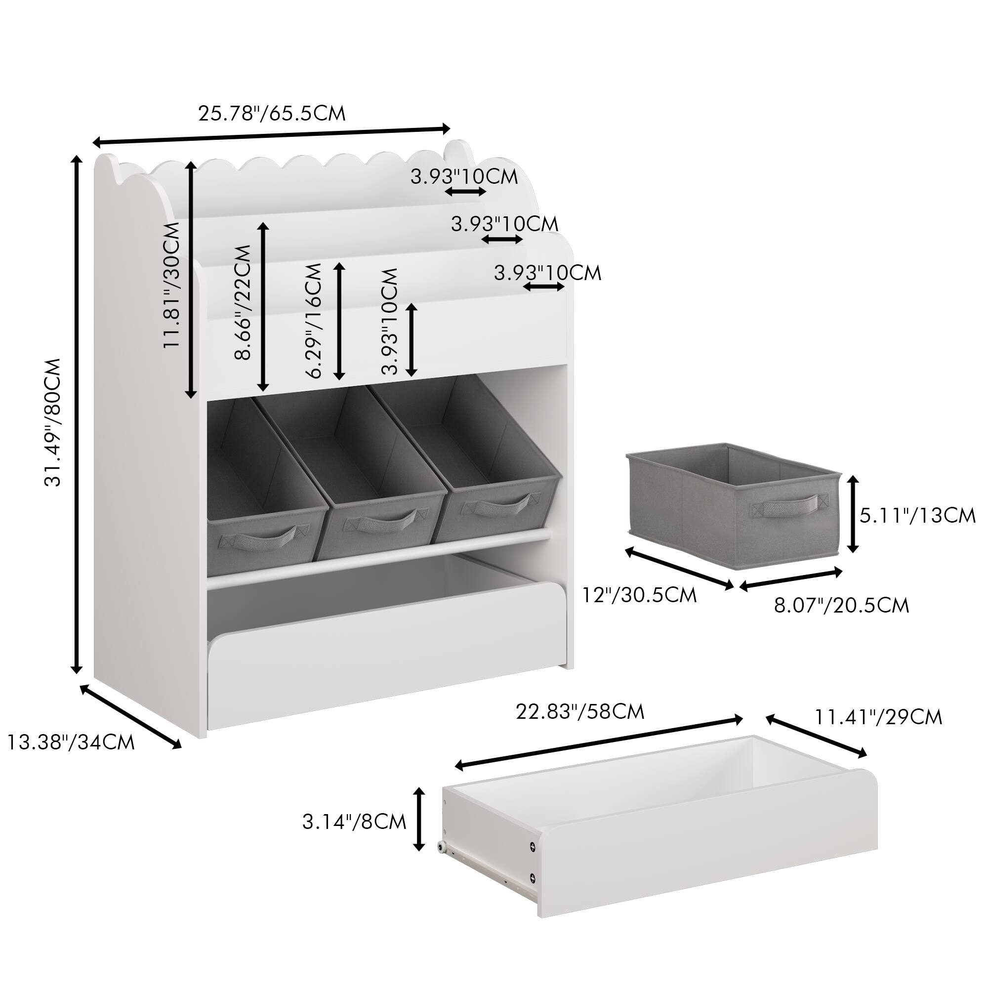 25.78"/65.5CM  
31.49"/80CM  
11.81"/30CM  
8.66"/22CM  
6.29"/16CM  
3.93"/10CM  
3.93"/10CM  
3.93"/10CM  
3.93"/10CM  
5.11"/13CM  
12"/30.5CM  
8.07"/20.5CM  
13.38"/34CM  
22.83"/58CM  
11.41"/29CM  
3.14"/8CM