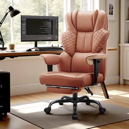 KERDOM - 500lb Big & Tall Ergonomic Executive Office Chair with Footrest, PU Leather Computer Gaming Chair with 4D Lumbar Support - Brown