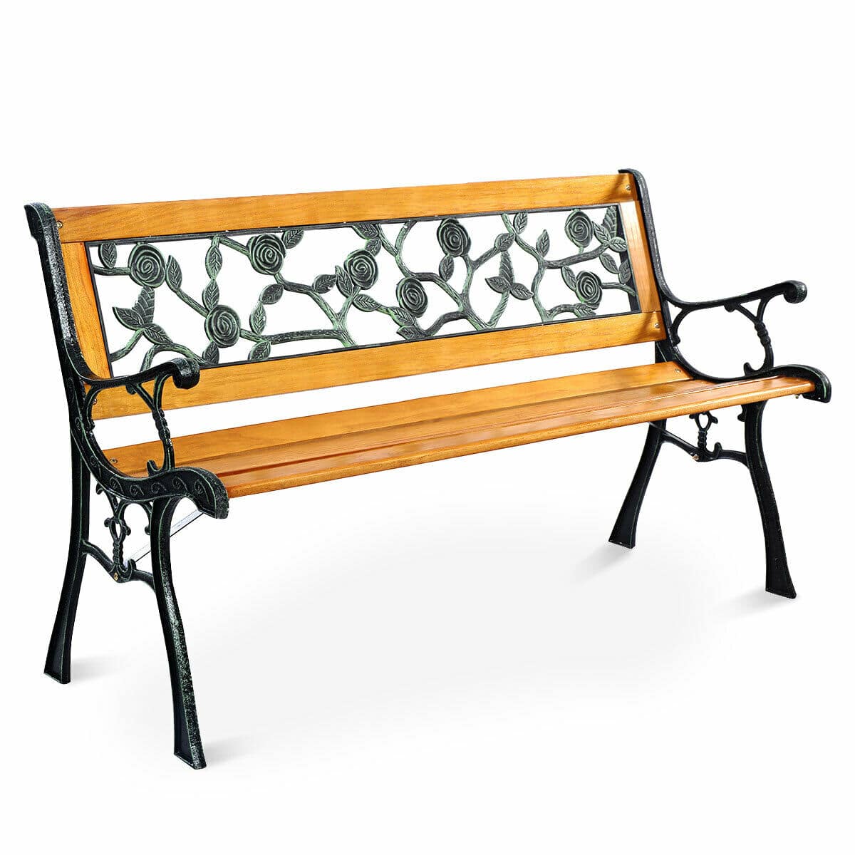 Costway - Patio Park Garden Bench Porch Chair Outdoor Deck Cast Iron Hardwood Rose - Yellow price history on PriceWatchPro