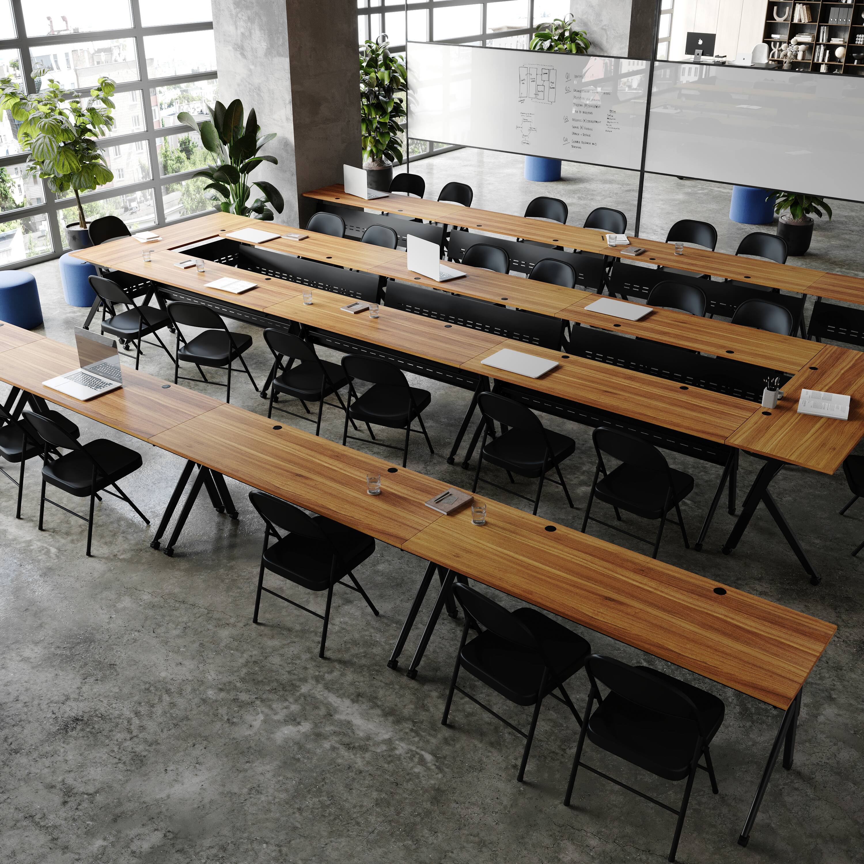 Alt View 3. Flash Furniture - Davis Commercial Grade 72" x 24" Heavy-Duty Nesting Flip Training Table with Y-Legs, Modesty Panel, 1" Thick Walnut Tabl - Brown.