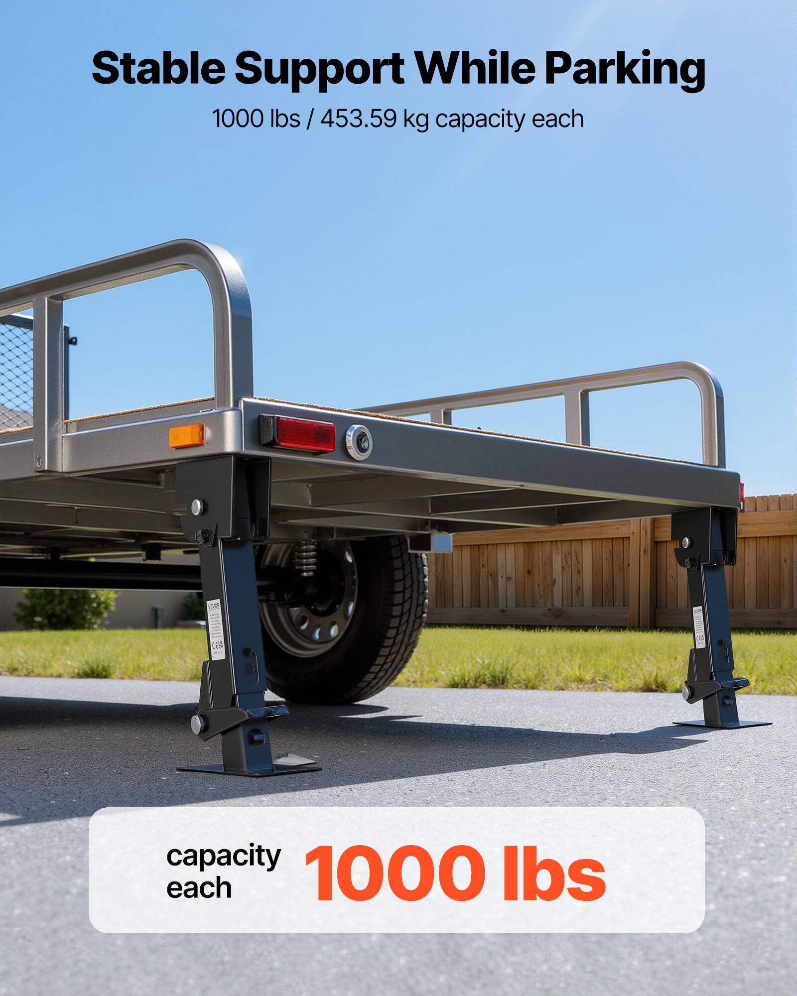 Stable Support While Parking  
1000 lbs / 453.59 kg capacity each  

capacity each 1000 lbs