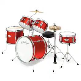Ashthorpe - Beginner Drum Kit with Brass Cymbals (Set of 5) - Red