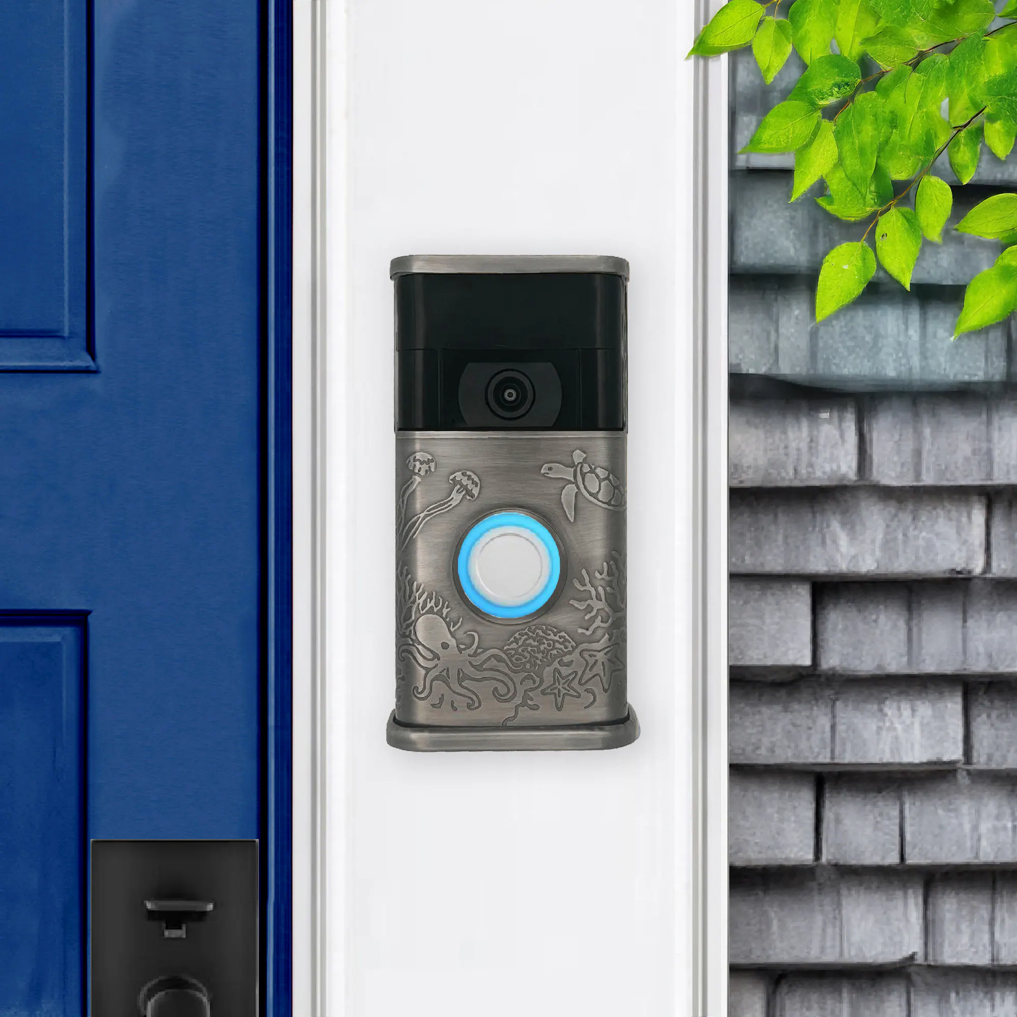 Alt View 3. Michael Healy - Coastal Video Doorbell Cover (Ring 2nd Gen) - Antique Pewter.