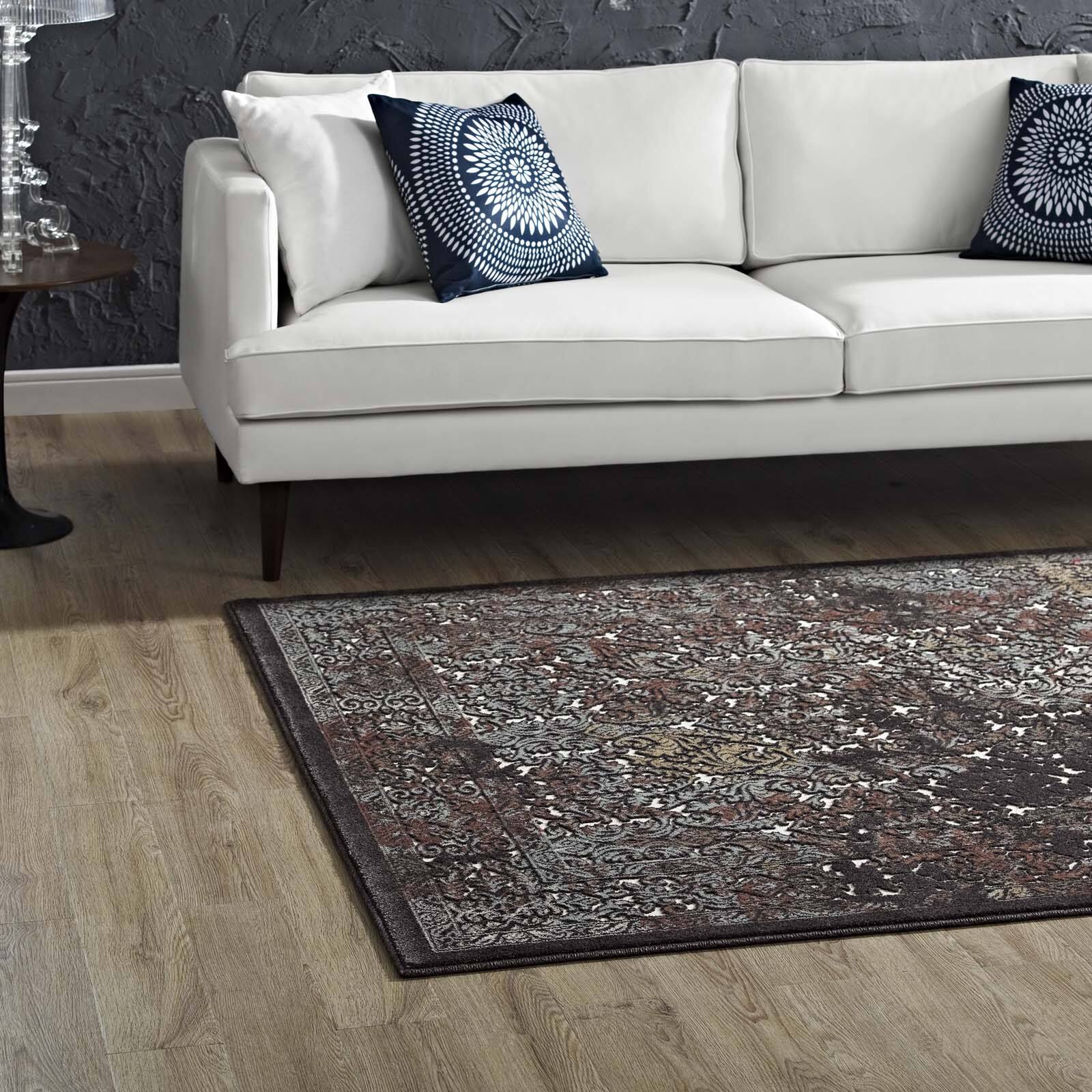 Back. Modway - Westia Ornate Turkish Vintage Area Rug - Dark Brown and Silver Blue.
