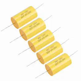 Unique Bargains - 5pcs 22uf Frequency Divider Capacitor, 250V Axial Audio Speaker Crossover MKP Film Capacitor - Yellow
