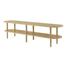 FurniFact - wood TV stand with solid mango construction and oval design - Brown