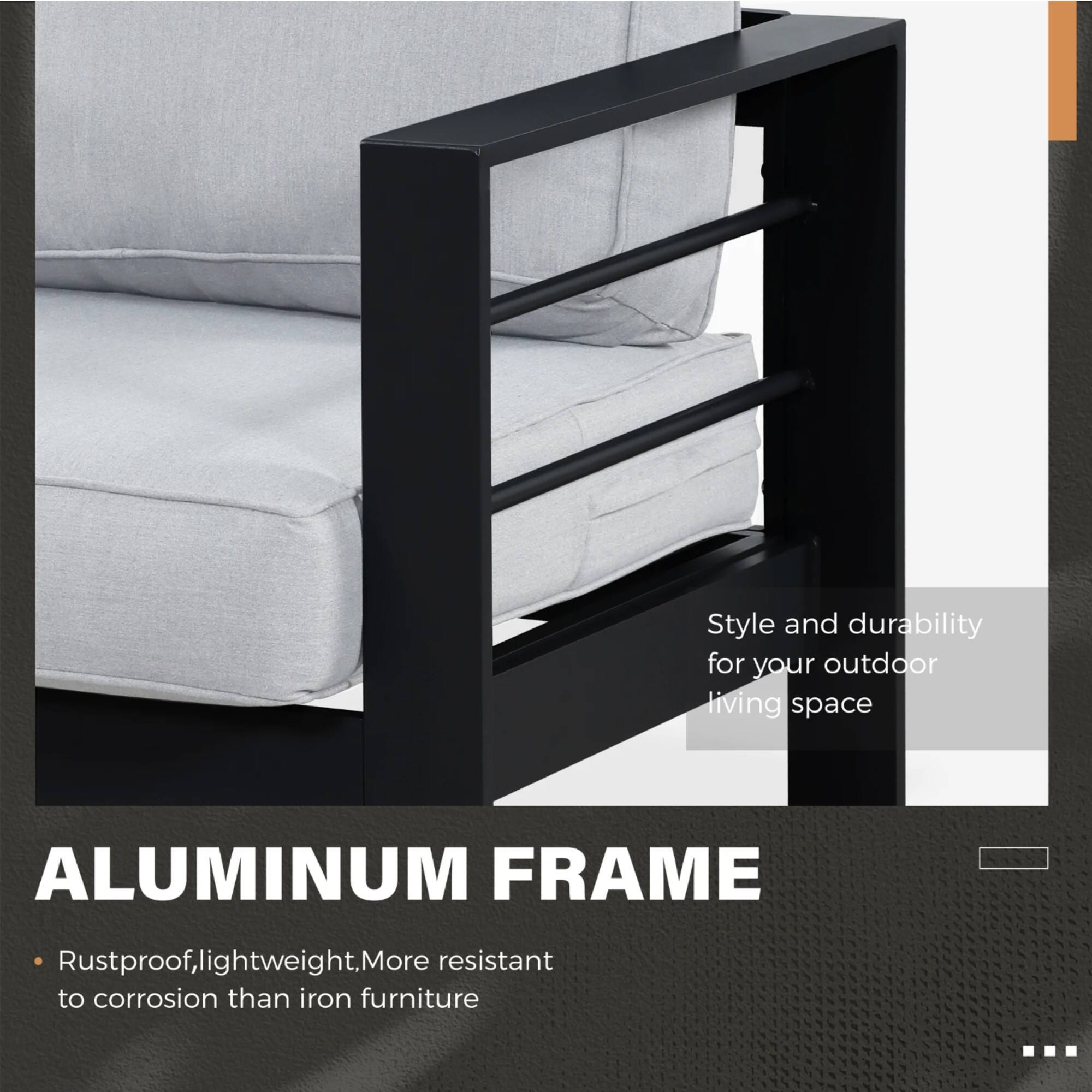 Style and durability for your outdoor living space

ALUMINUM FRAME

- Rustproof, lightweight, More resistant to corrosion than iron furniture