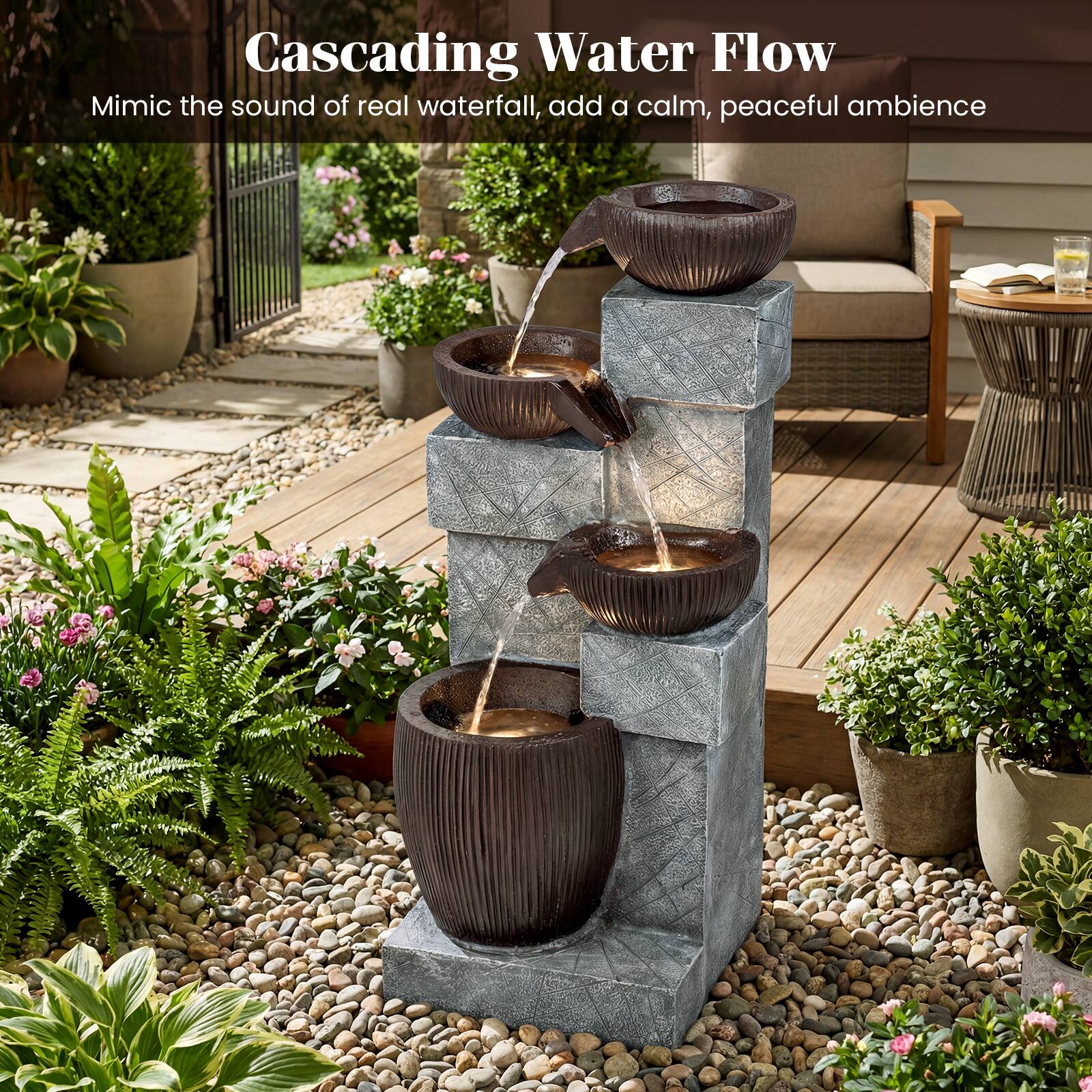 Cascading Water Flow  
Mimic the sound of real waterfall, add a calm, peaceful ambience