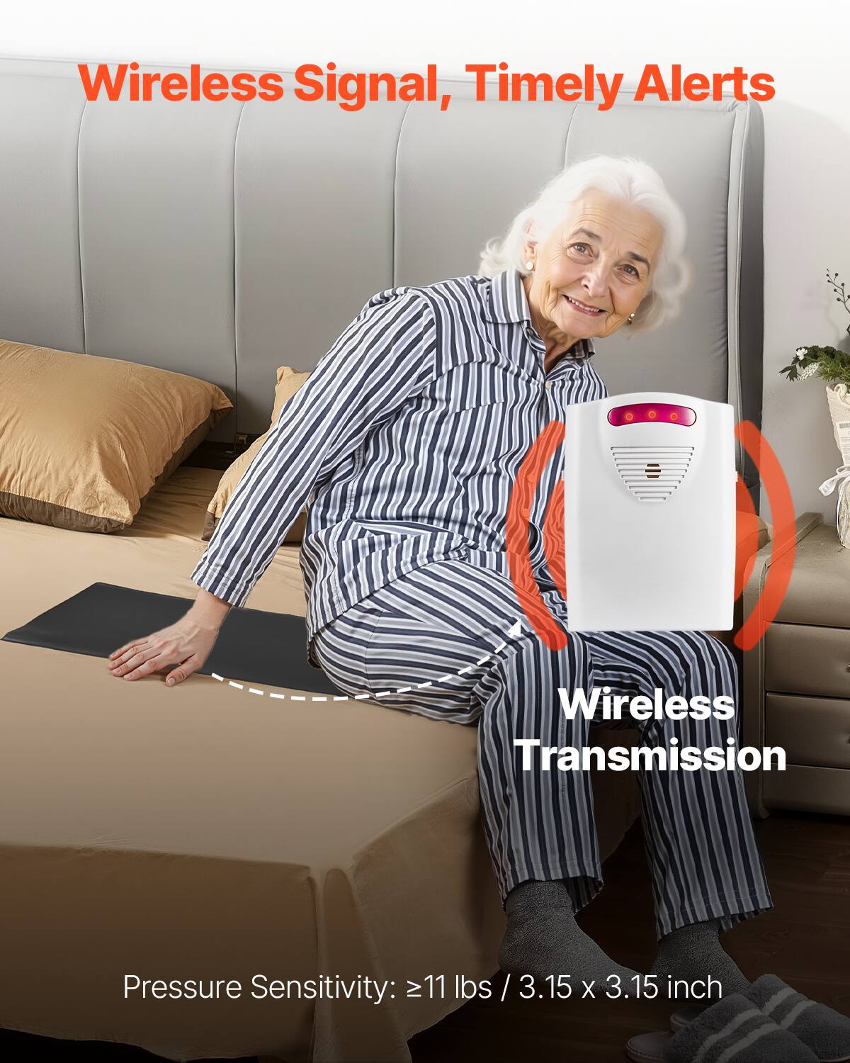 Wireless Signal, Timely Alerts

Wireless Transmission

Pressure Sensitivity: ≥ 11 lbs / 3.15 x 3.15 inch