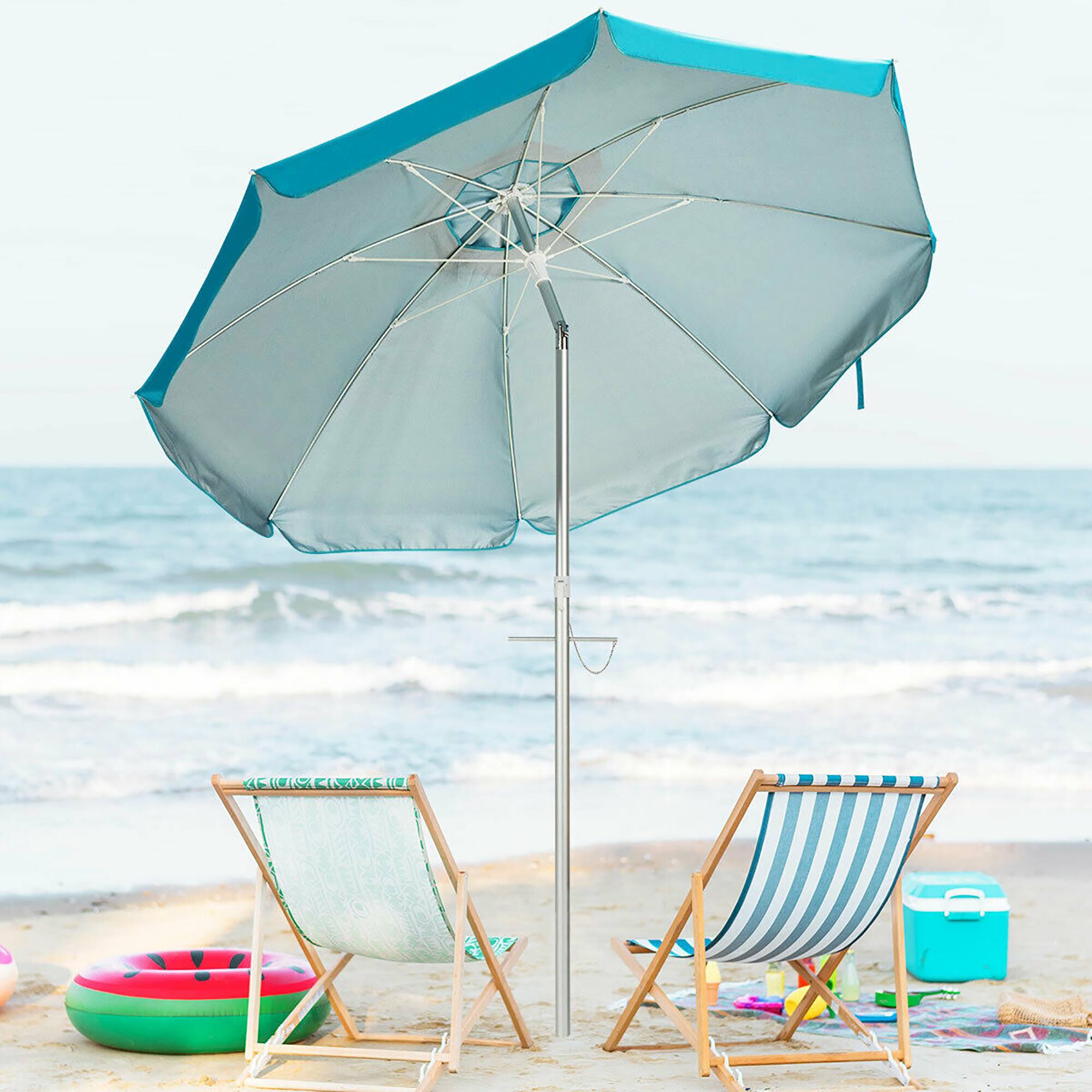 Alt View 3. Costway - Costway 6.5FT Patio Beach Umbrella Sun Shade Tilt W/Carry Bag - Blue.
