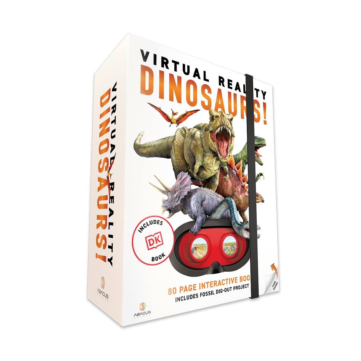 VIRTUAL REALITY DINOSAURS! DINOSAURS! VIRTUAL-REALITY INCLUDES DK BOOK 80 PAGE INTERACTIVE BOOK INCLUDES FOSSIL DIG-OUT PROJECT ABACUS