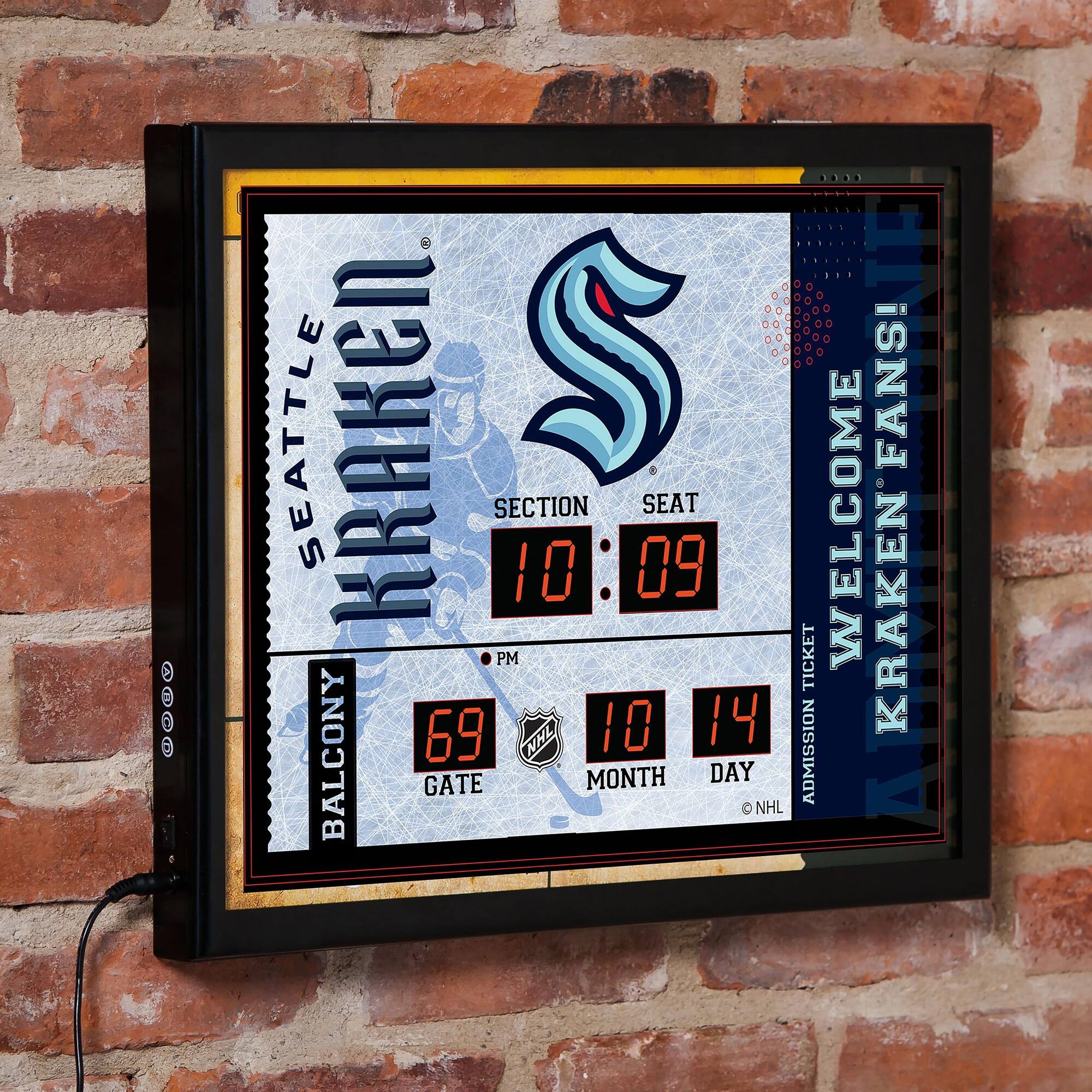 Evergreen Enterprises - Seattle Kraken 15" x 19" Bluetooth Scoreboard Wall Clock - Brown