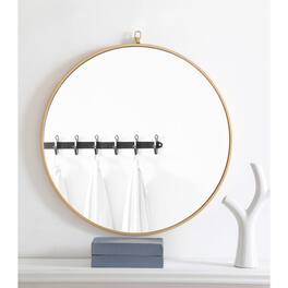 Elegant Decor - Metal frame Round Mirror with decorative hook 28 inch finish - Brass