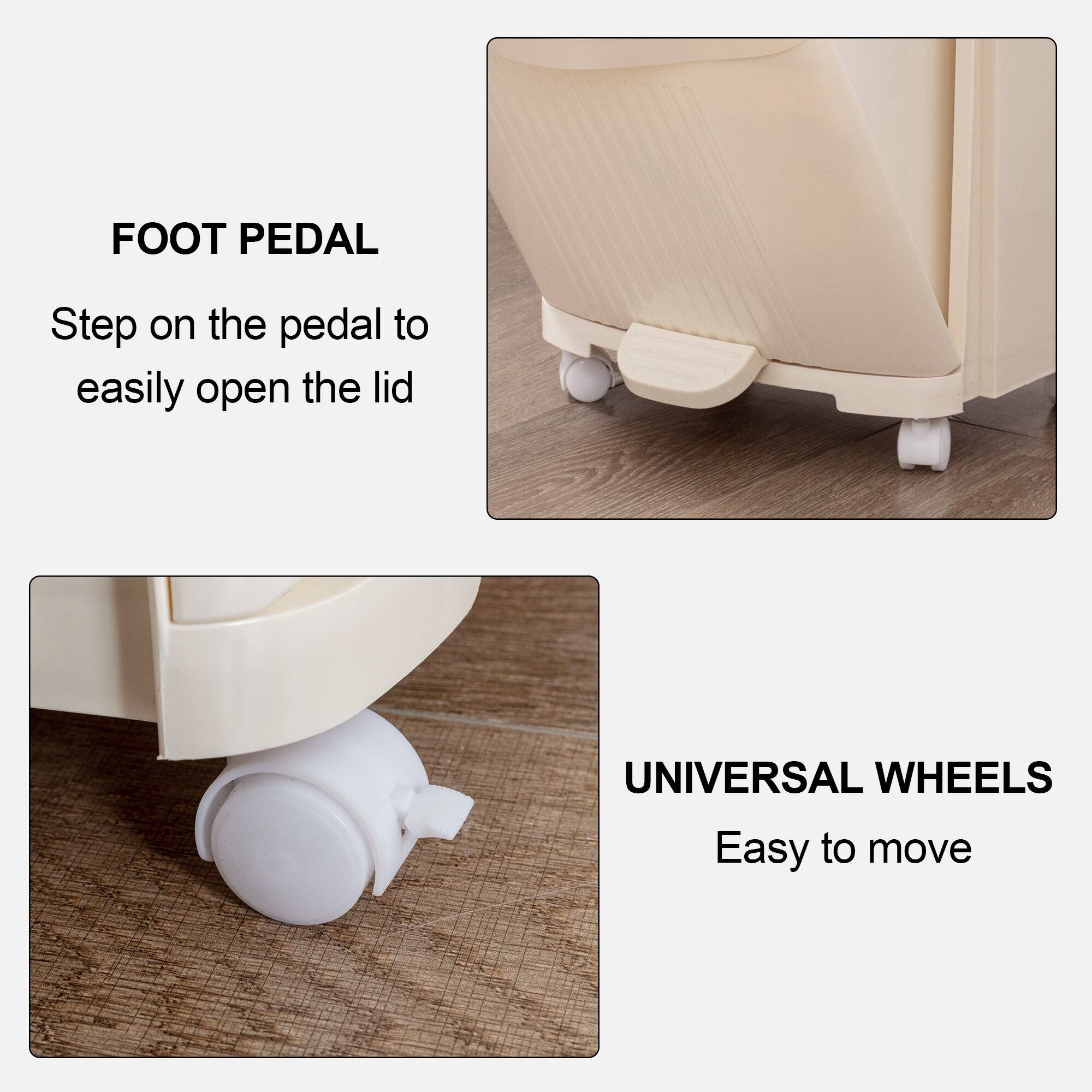 FOOT PEDAL  
Step on the pedal to easily open the lid  

UNIVERSAL WHEELS  
Easy to move