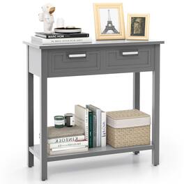 Gymax - Narrow Console Table with Drawers Retro Accent Sofa Table w/ Open Storage Grey - Gray