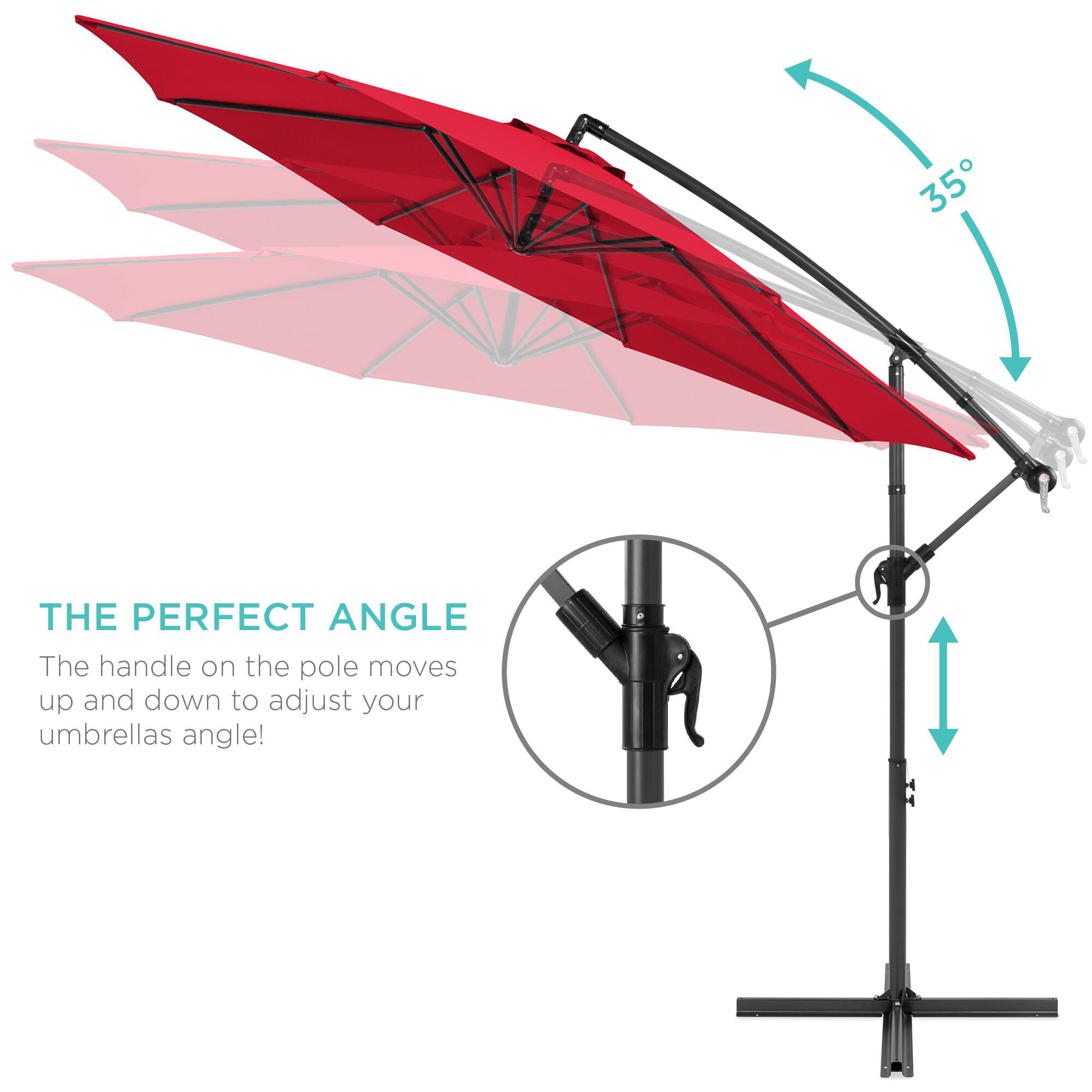 THE PERFECT ANGLE

The handle on the pole moves up and down to adjust your umbrella's angle!
