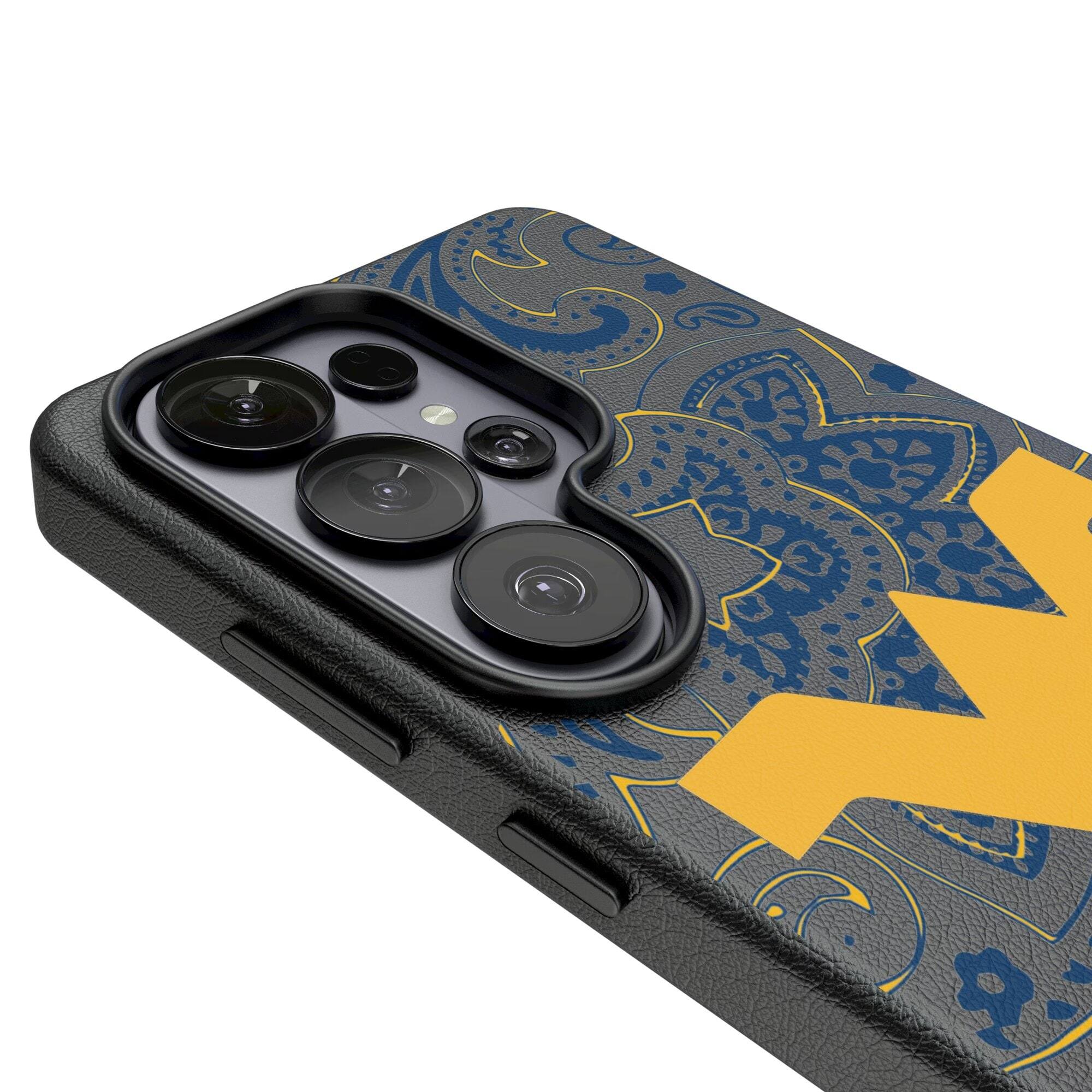 Alt View 2. Keyscaper - West Virginia Mountaineers Paisley Galaxy Magnetic Bump Case - S25 Ultra - Black.