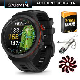Bundle - Garmin - Approach S70 Premium GPS Golf Watch 47 mm + 2-Year Extended Warranty Accessory - Black/Red Ceramic Bezel with Black Silicone Band - (2023)