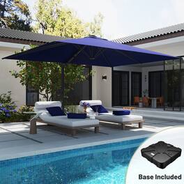 Mondawe - 10*13ft Large Patio Cantilever Umbrella Square with Bluetooth Speaker and Base - Navy Blue