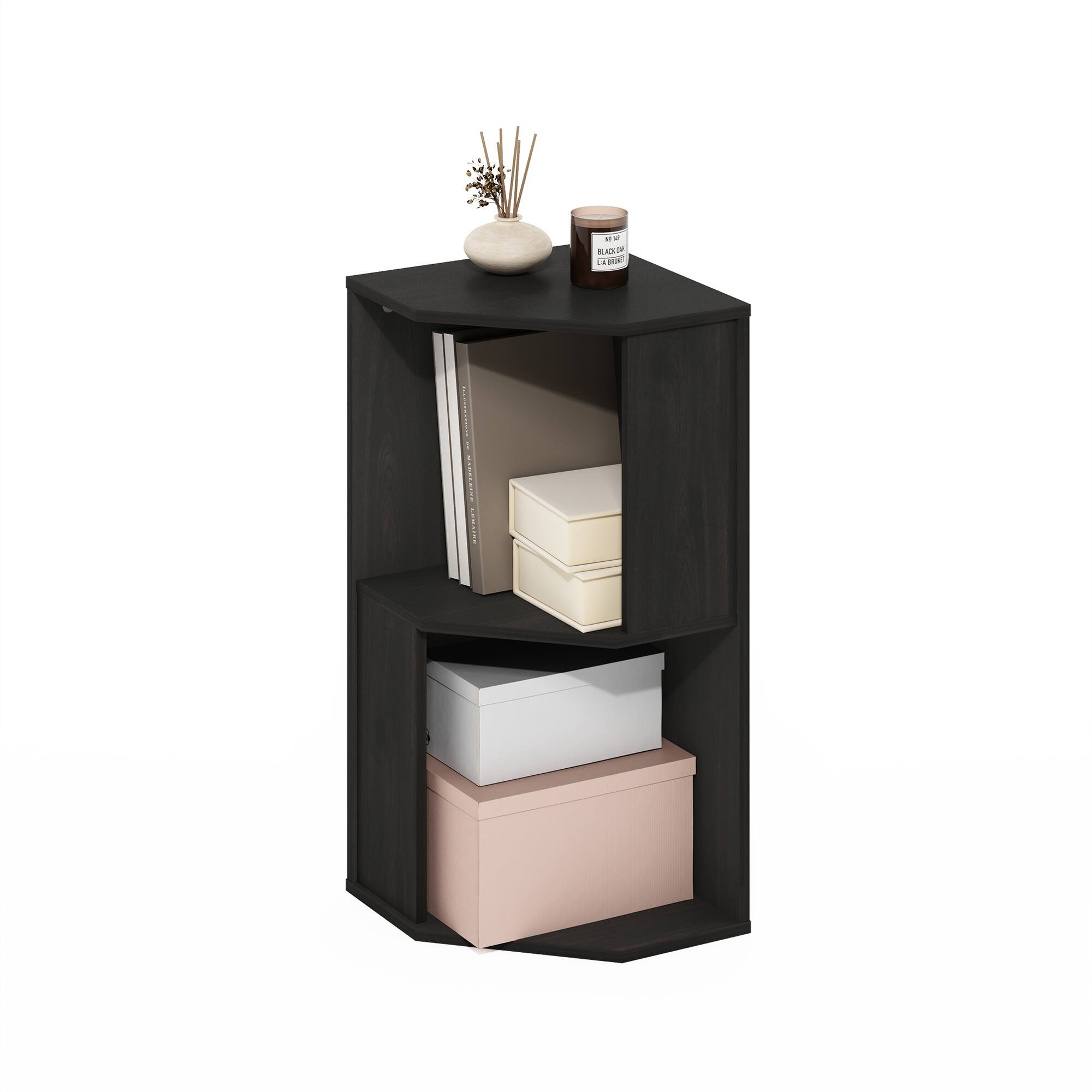 Alt View 4. Furinno - Econ 2-Tier Freestanding Corner Shelf Bookcase, Bookshelf, Espresso - Espresso.