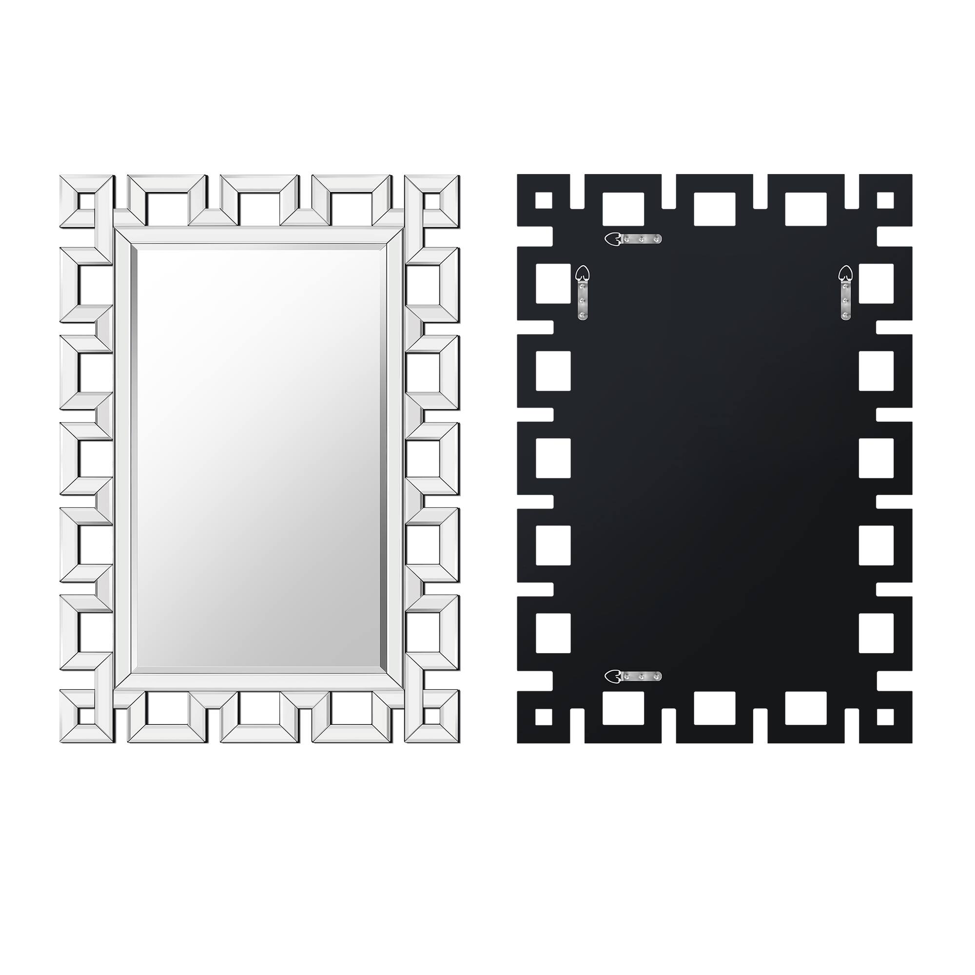 Alt View 7. Breezary - 36 x 24 Modern Rectangle Wall Mirror Beveled Crystal Hollow Frame Decorative Vanity for Bathroom Bedroom Living Room - Black.